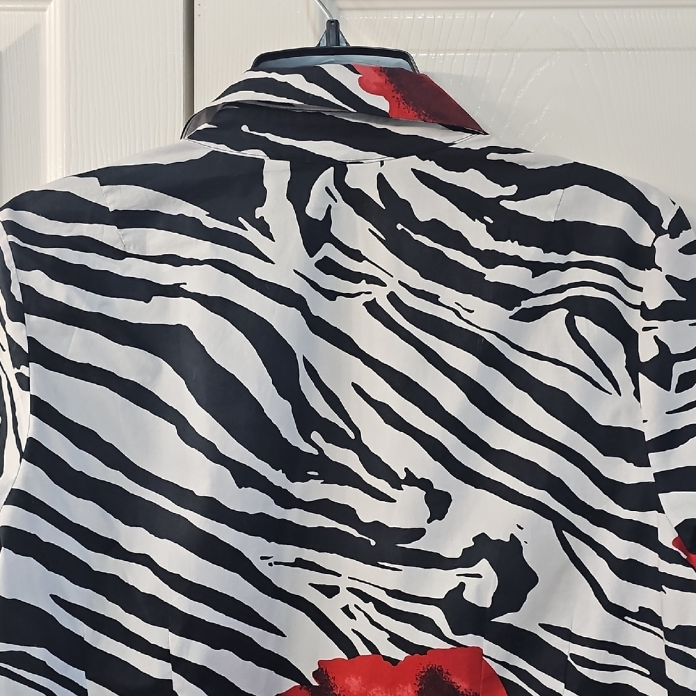 Midnight Velvet Zebra Print Red Rose Open Blouse Tie-Front  Large Colorful - Picture 8 of 10